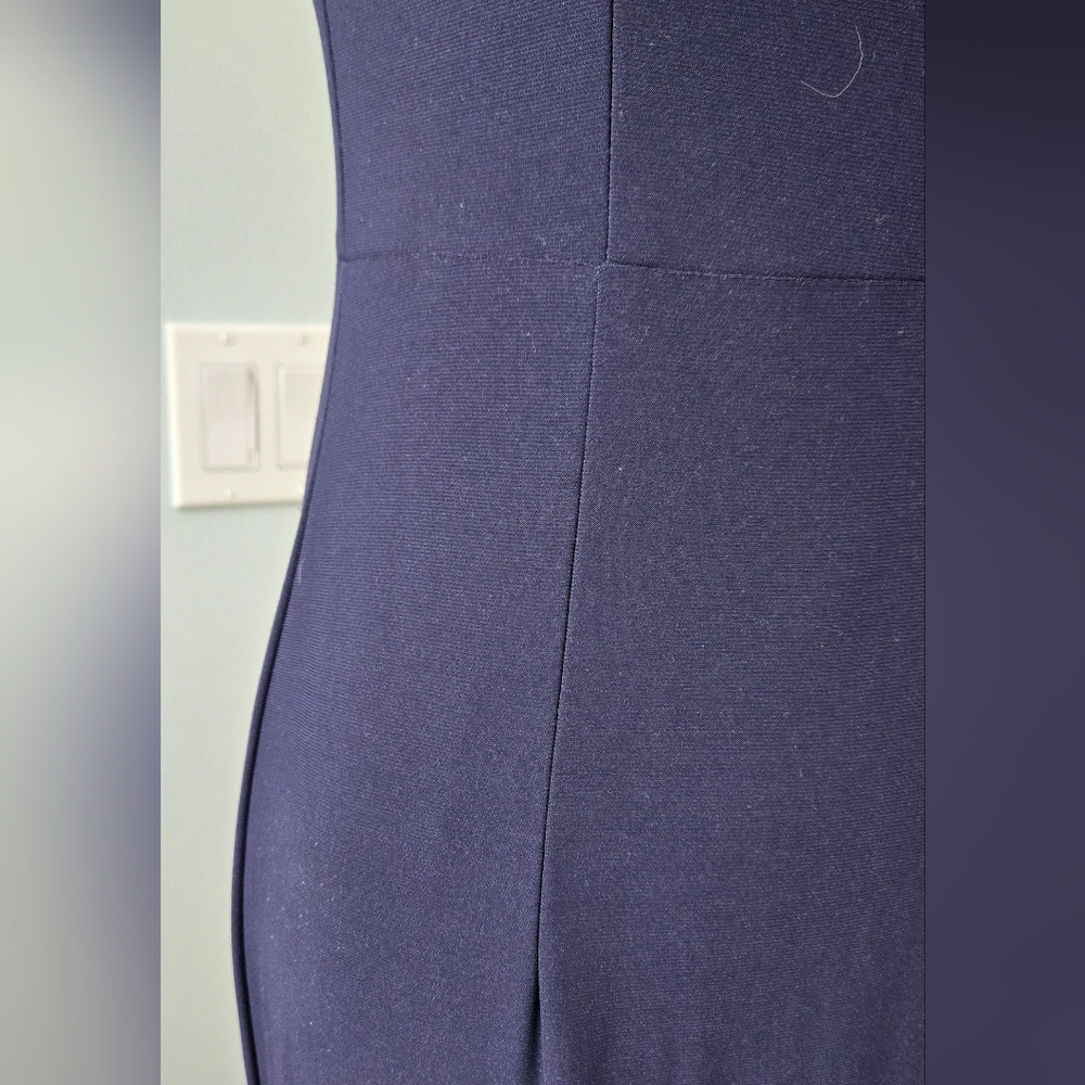 Xscape Navy sheath long dress #1591x off the shoulder structured V-neck sz 6 - Picture 9 of 14